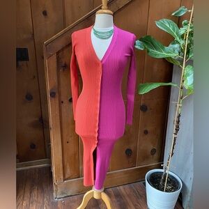 Dress Forum Color Block Knit Long Sleeve Dress